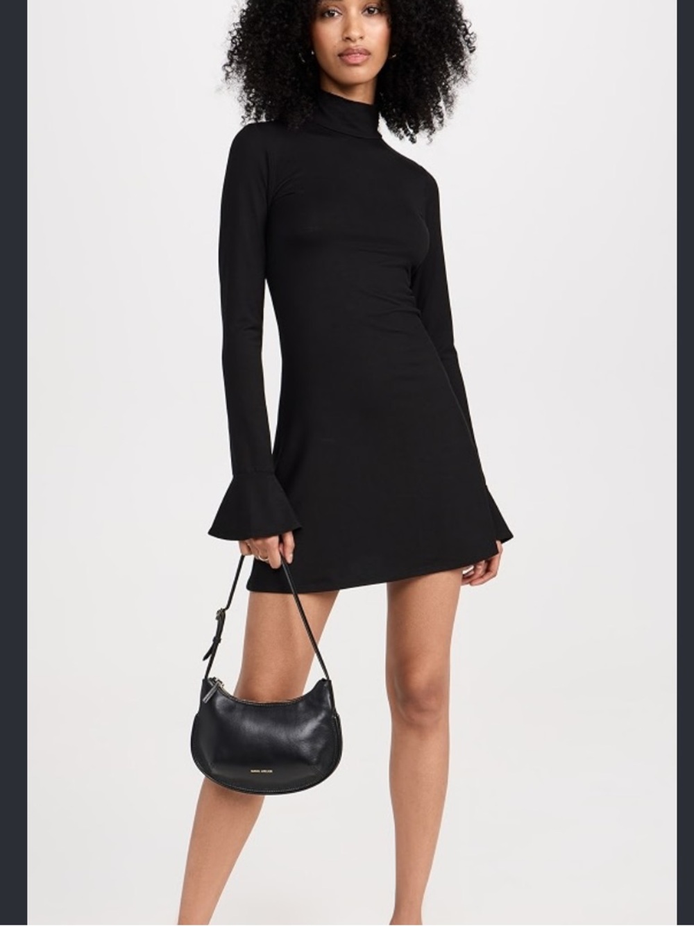 Reformation Maylee Black Long-Sleeve Turtleneck Mini Dress